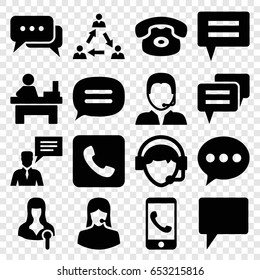 Talk icons set. set of 16 talk filled icons such as table, customer support, woman speaker, chat, man with chat bubblle, operator, support, call, communication, phone call