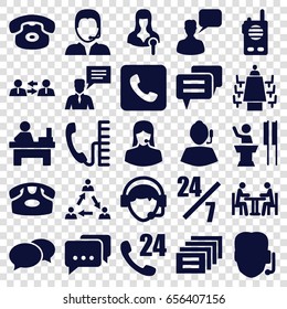 Talk icons set. set of 25 talk filled icons such as desk phone, chat, chatting man, table, customer support, woman speaker, man with chat bubblle, operator, support, meeting