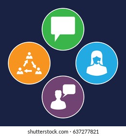 Talk icons set. set of 4 talk filled icons such as chatting man, customer support, chat