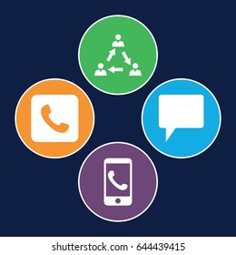 Talk icons set. set of 4 talk filled icons such as chat, call, communication