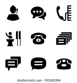 talk icons set. Set of 9 talk filled icons such as desk phone, chat, phone, message, support