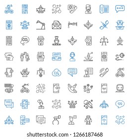 talk icons set. Collection of talk with bubble, smartphone, robot, remove user, chat, quotes, voice, bubbles, thinking, phone call, phone, user list. Editable and scalable talk icons.