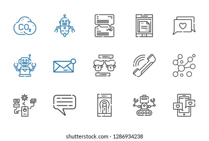 talk icons set. Collection of talk with chat, robot, smartphone, bubbles, phone, message, co. Editable and scalable talk icons.