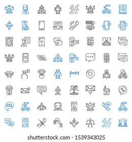 talk icons set. Collection of talk with discussion, bubbles, robot, chat, phone, smartphone, co, phone call, walkie talkie, message, user list. Editable and scalable talk icons.