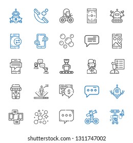 talk icons set. Collection of talk with robot, chat, bubbles, smartphone, message, user list, customer service, phone call. Editable and scalable talk icons.