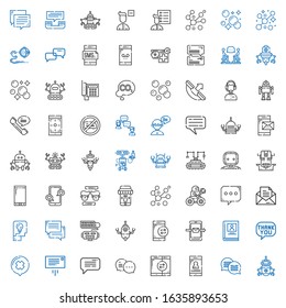 talk icons set. Collection of talk with robot, chat, smartphone, message, speech bubble, biography, thinking, bubbles, no chatting, phone, customer service. Editable and scalable talk icons.