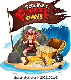 Talk like a pirate day font with A Pirate Girl On The Island illustration