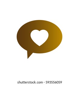 talk love, chat heart flat icon gold color on white background