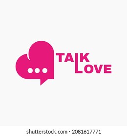 Talk Love. Red Heart And Chat Buble Logo Design
