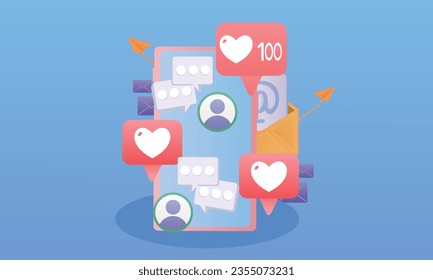 Talk messenger conversation or online support concept web.on blue background.Vector Design Illustration.