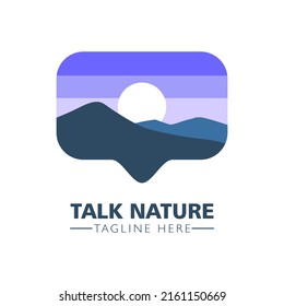 Talk nature scenery blue logo. Vector logo. Outdoor flat illustration.
