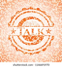 Talk orange tile background illustration. Square geometric mosaic seamless pattern with emblem inside.