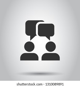 Talk people icon in flat style. Man with speech bubble illustration on white background. Talk chat business concept.