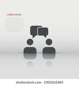 Talk people icon in flat style. Man with speech bubble illustration on white isolated background. Talk chat business concept.