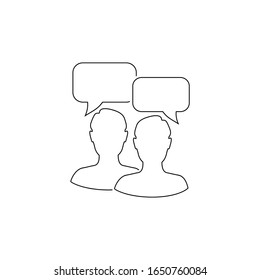 Icono de la línea de personas en estilo plano. Hombre con ilustración de burbuja de habla sobre fondo blanco. Concepto del negocio de chat de conversación