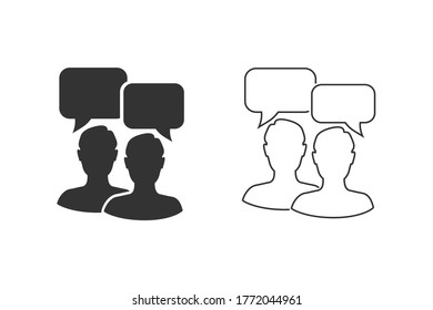 Talk people line icon set in flat style. Man with speech bubble illustration on white background. Talk chat business concept