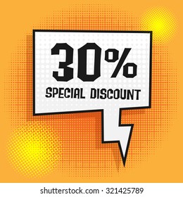 Talk in pop-art style with text Special Discount, vector illustration