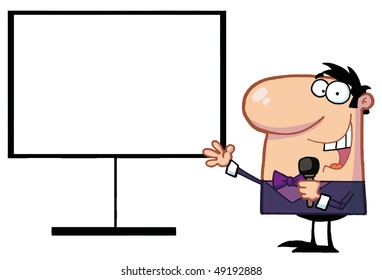 Talk Show Host Beside A Blank Board