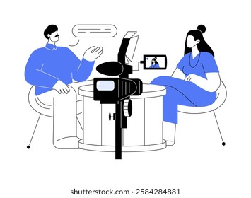 Talk show isolated cartoon vector illustrations. Program host with guest in studio, talk show production, professional journalism sector, live social problem discussion vector cartoon.