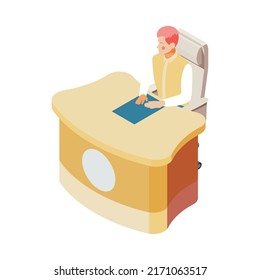 Talk show isometric composition with human characters of tv program participant on blank background vector illustration