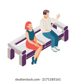 Composición isométrica del programa Talk show con caracteres humanos del participante del programa tv en ilustración vectorial de fondo en blanco