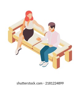 Talk show isometric composition with human characters of tv program participant on blank background vector illustration