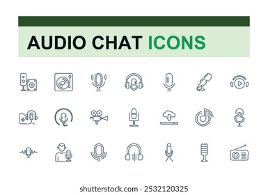 Talk show and Podcast icon collection. Containing audio, microphone, record, podcasting and more. Simple line icons set. Vector illustration.