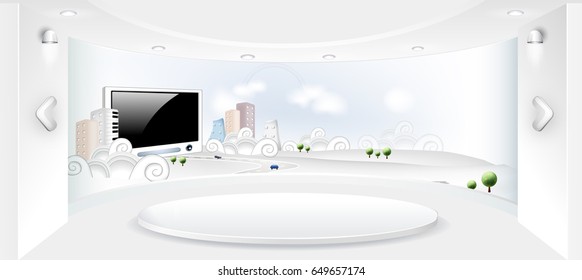 Talk show studio interior with modern wide space room