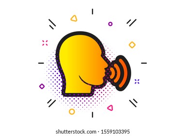 Talk sign. Halftone circles pattern. Human sing icon. Person speak symbol. Classic flat human sing icon. Vector