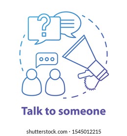 Talk to someone concept icon. Problem discussion broadcast. Friends chat. Spread of information. Human communication idea thin line illustration. Vector isolated outline drawing