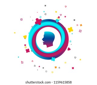 Talk or speak icon. Loud noise symbol. Human talking sign. Colorful button with icon. Geometric elements. Vector