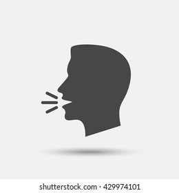 Talk or speak icon. Loud noise symbol. Human talking sign. Flat speak web icon on white background. Vector