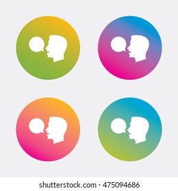 Talk or speak icon. Speech bubble symbol. Human talking sign. Gradient flat buttons with icon. Modern design. Vector