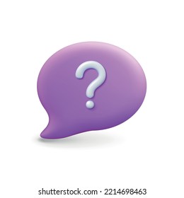 Talk speech bubble 3d element. Vector message or thinking balloon, question mark on cloud button. Comment or chat text template, dialog contact icon