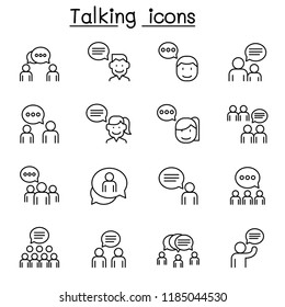 Talk, Speech, Discussion, Dialog Icon Set In Thin Line Style