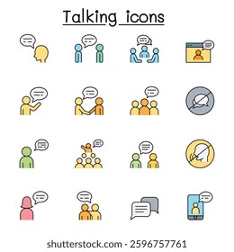 Talk, speech, discussion, dialog icon set in color line style