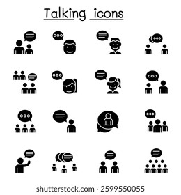 Talk, speech, discussion, dialog icon set in glyph style
