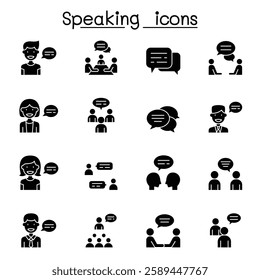 Talk, speech, discussion, dialog, speaking, chat, conference, meeting icon set in glyph style
