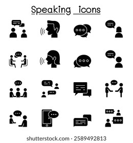 Talk, speech, discussion, dialog, speaking, chat, conference, meeting icon set in glyph style