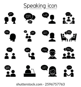 Talk, speech, discussion, dialog, speaking, chat, conference, meeting icon set in glyph style