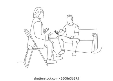 Talk therapy consultations concept one-line drawing