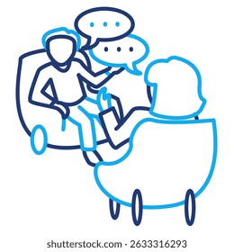 Icono de terapia de conversación representado por conversación, terapeuta, cliente de estilo Dual Line.