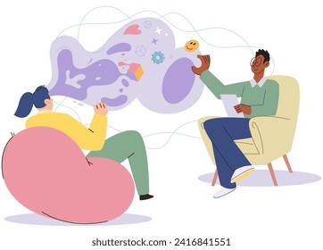 Talk therapy vector illustration. Effective communication between therapist and patient is essential in talk therapy Professionals specializing in talk therapy offer their expertise and guidance