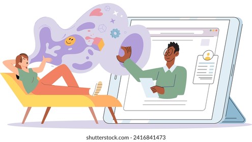 Talk therapy vector illustration. The therapeutic process involves open dialogue and exploration psychological challenges Therapists provide empathy, guidance, and support to individuals seeking