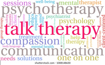 Talk Therapy word cloud on a white background. 