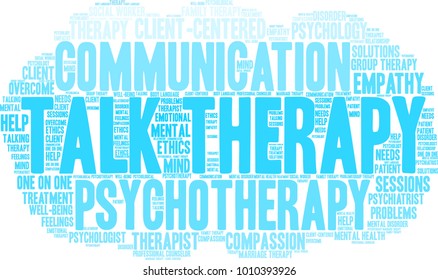 Talk Therapy word cloud on a white background. 