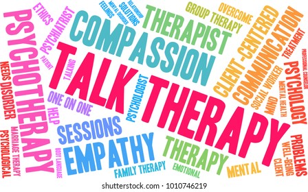 Talk Therapy word cloud on a white background. 