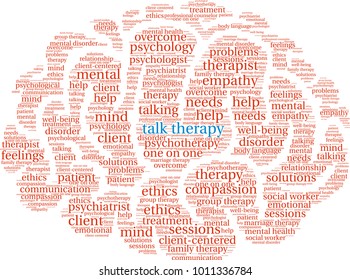 Talk Therapy word cloud on a white background. 