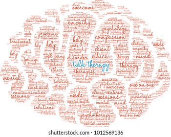 Talk Therapy word cloud on a white background. 