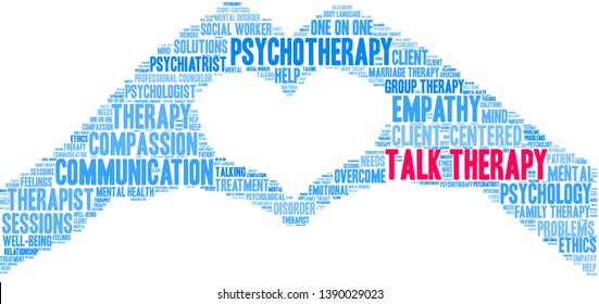 Talk Therapy word cloud on a white background. 